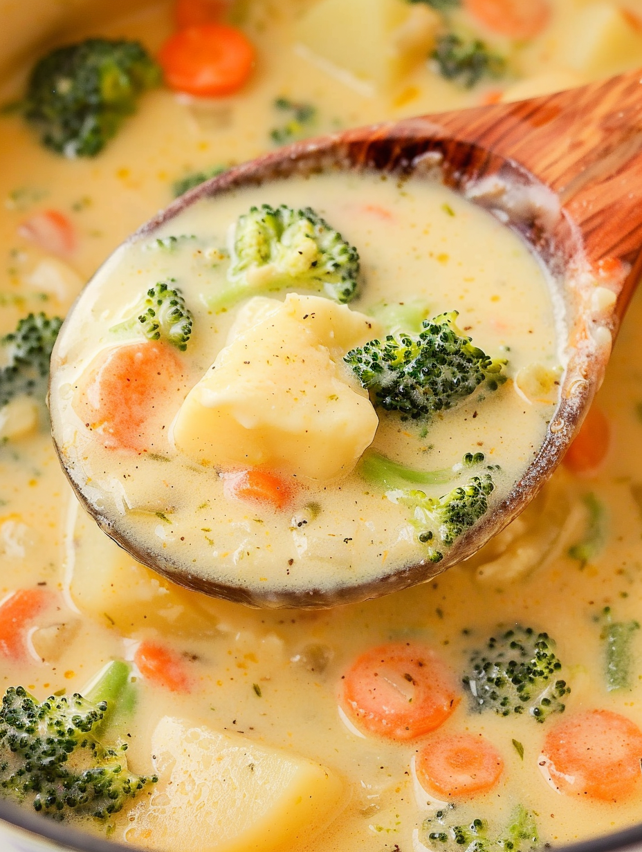 Creamy vegetable soup in a bowl with cheddar