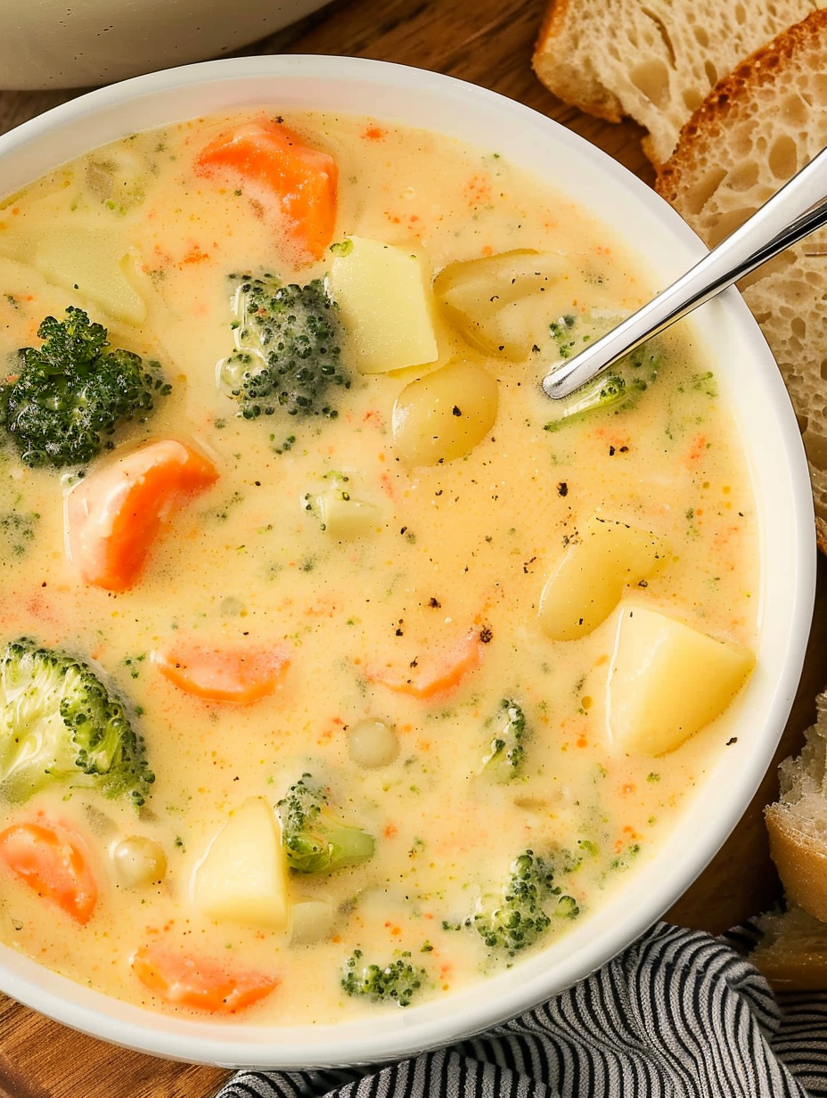 Ingredients for creamy vegetable soup prepped on a counter