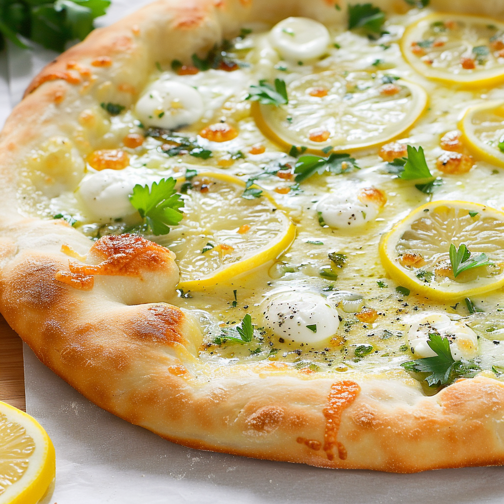 Bright Lemon Pizza with Mozzarella, Garlic & Parmesan