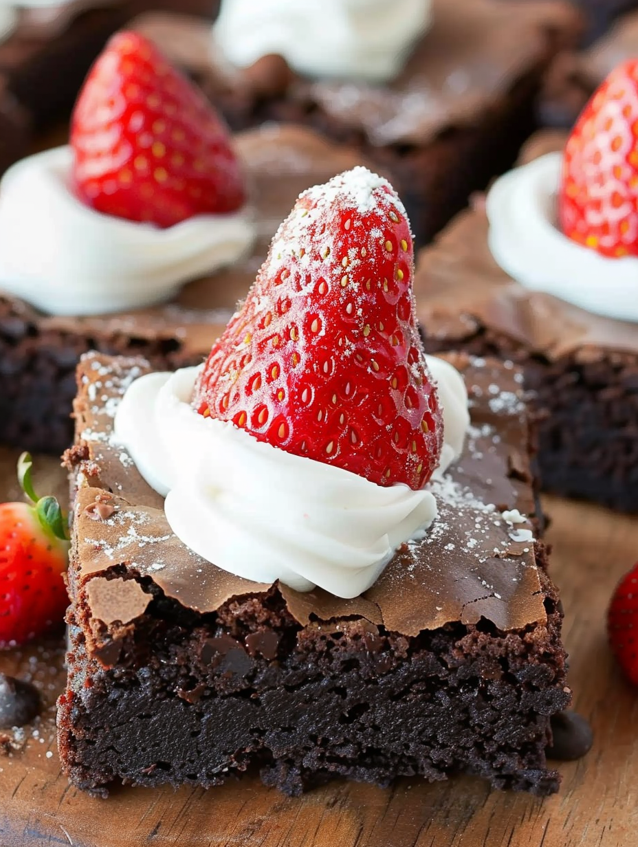 Baked Santa hat brownies cooling in pan