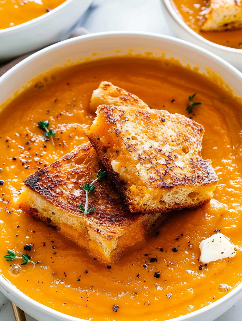 Grilled cheese croutons sliced