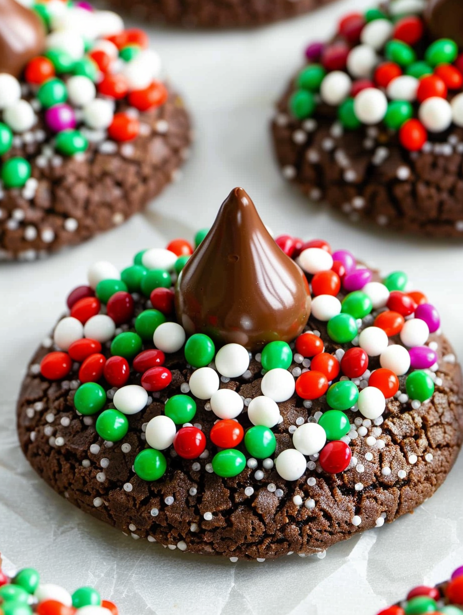 Close-up of sprinkle-coated chocolate cookie