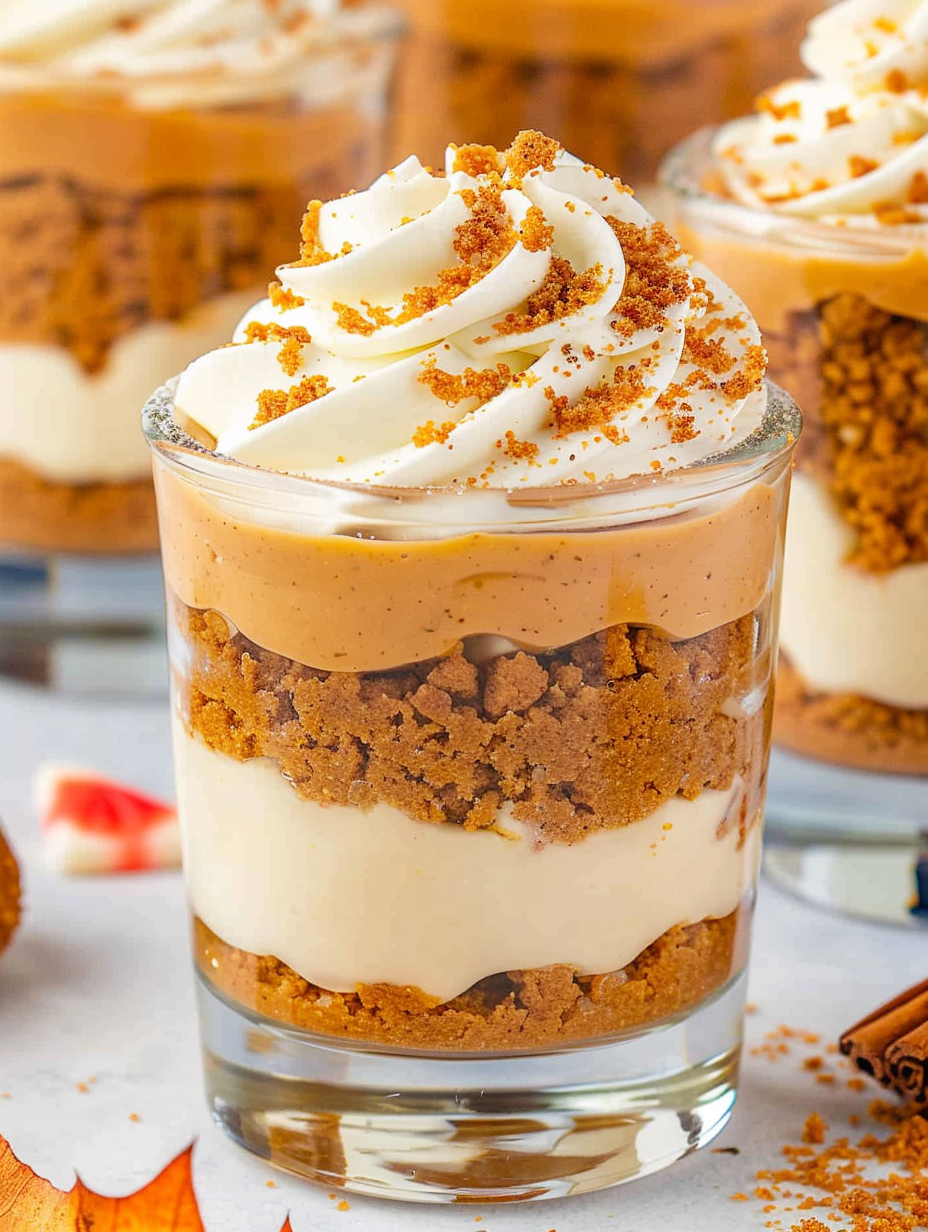 Pumpkin Pie in a Cup layered dessert in small glass jars