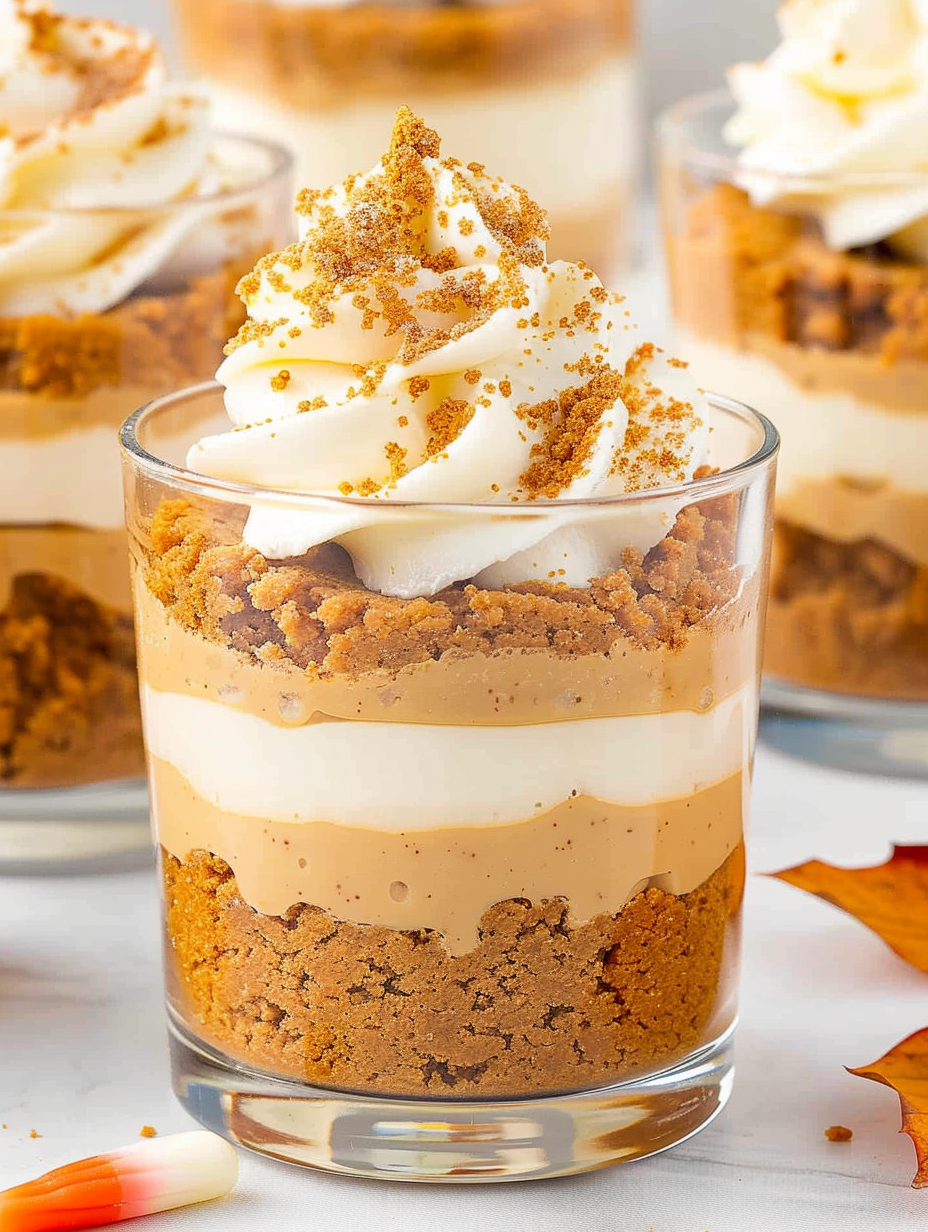 Close up of pumpkin spiced filling swirled in glass cup