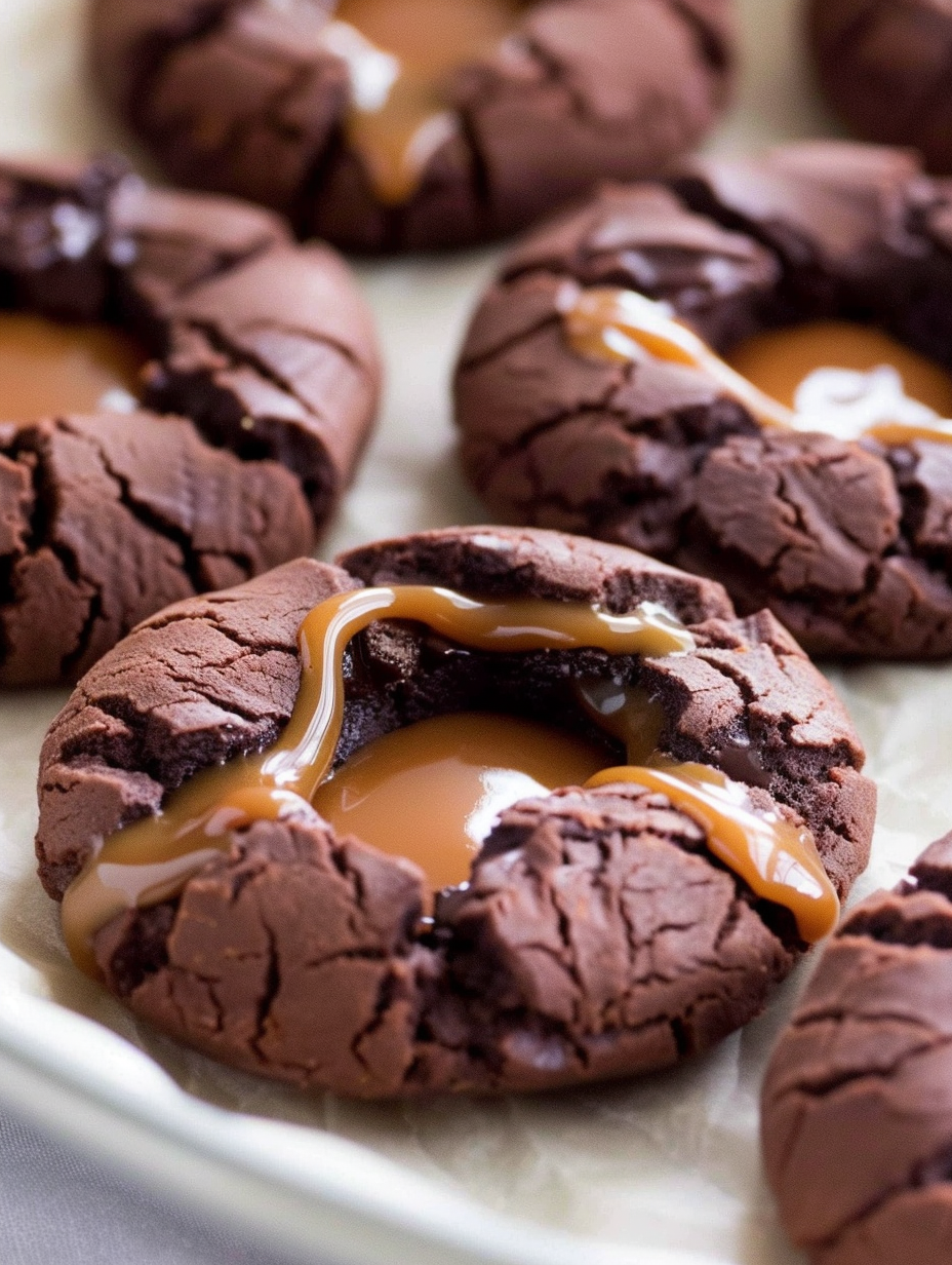 Chocolate Caramel Thumbprint Cookies