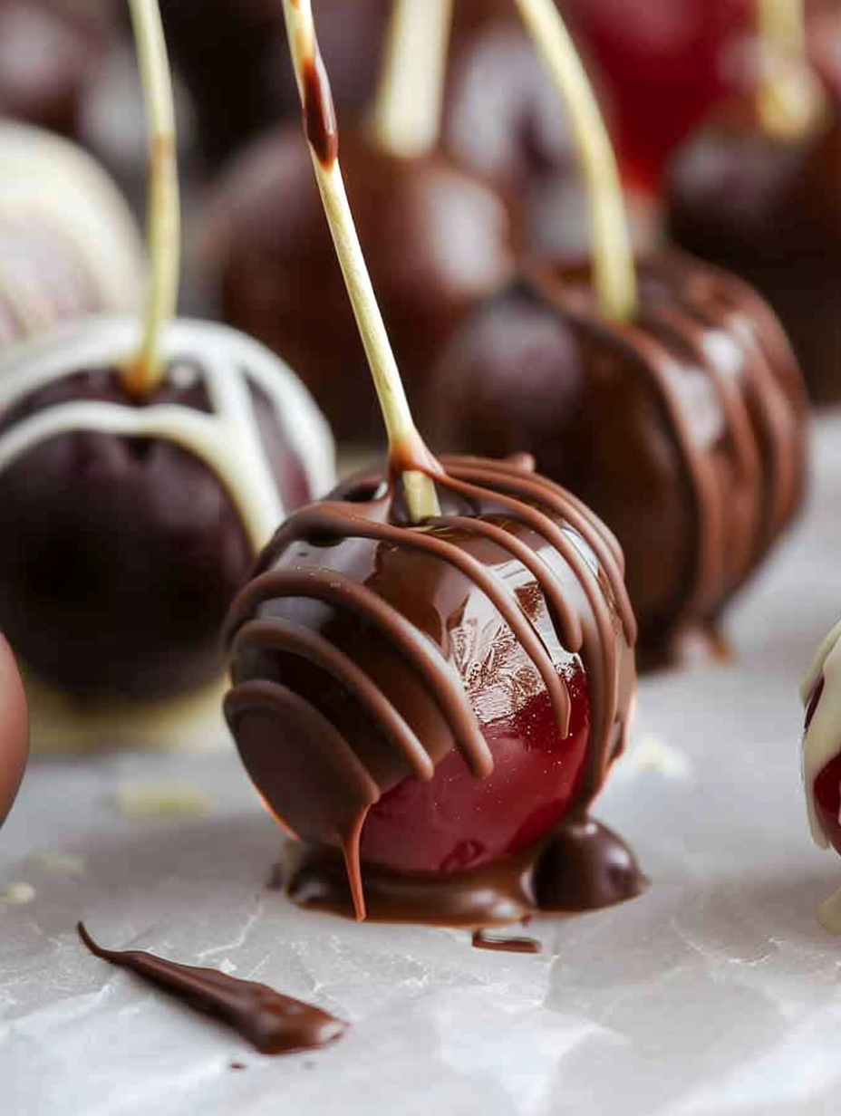 Grand Marnier chocolate cherries on parchment