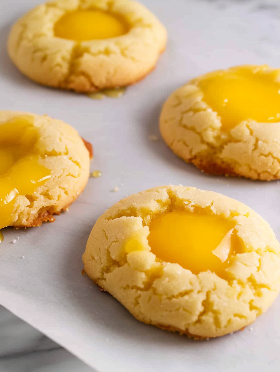 Lemon curd cookies on cooling rack