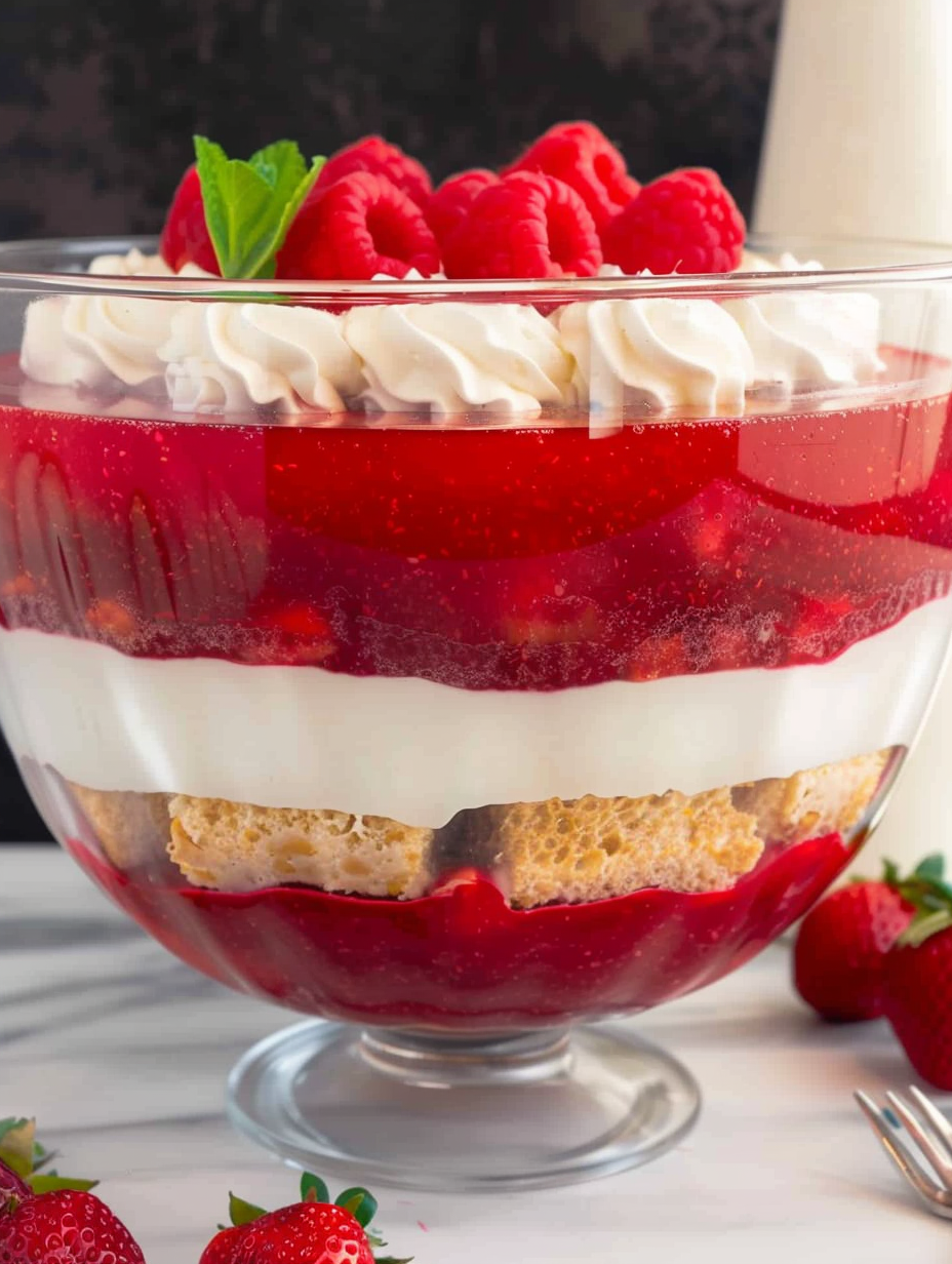 Decorated trifle with whipped cream and mint