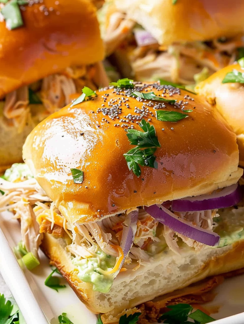 Golden slider tops brushed with butter and sprinkled with parsley