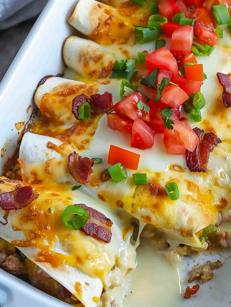 Baked breakfast enchiladas in a 9x13 baking dish