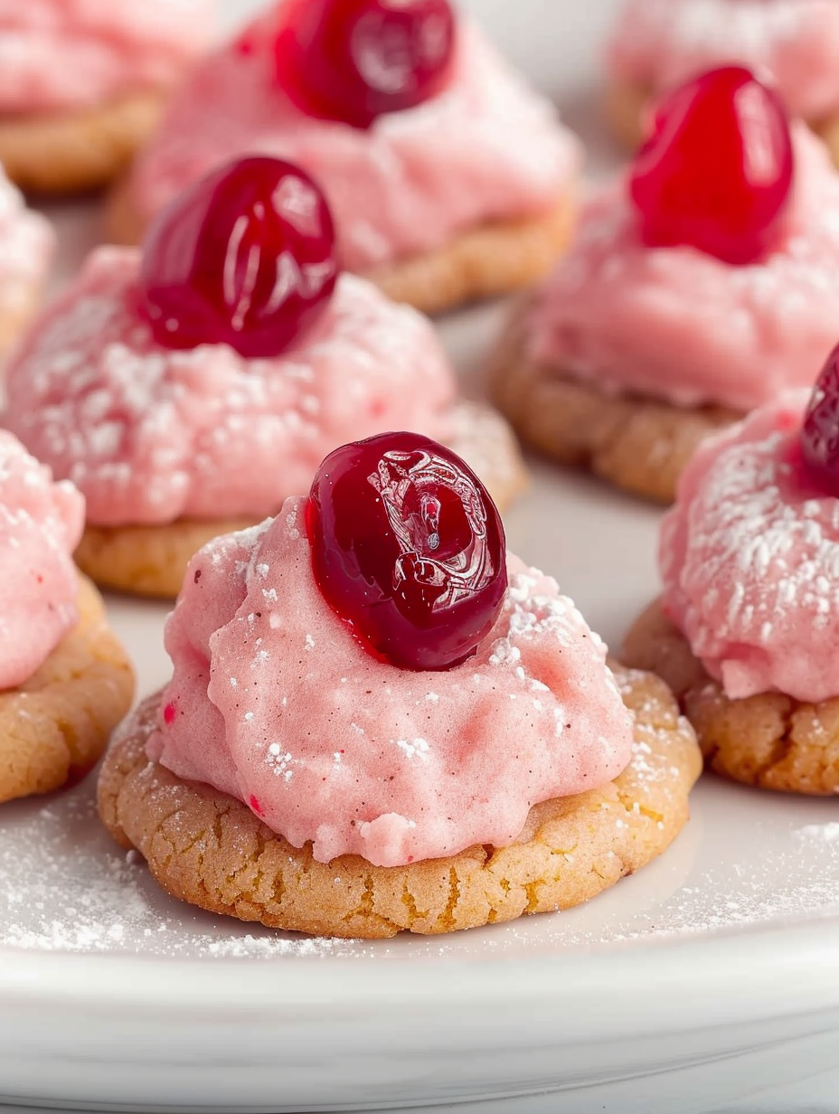 Cherry Kiss cookies on a baking sheet