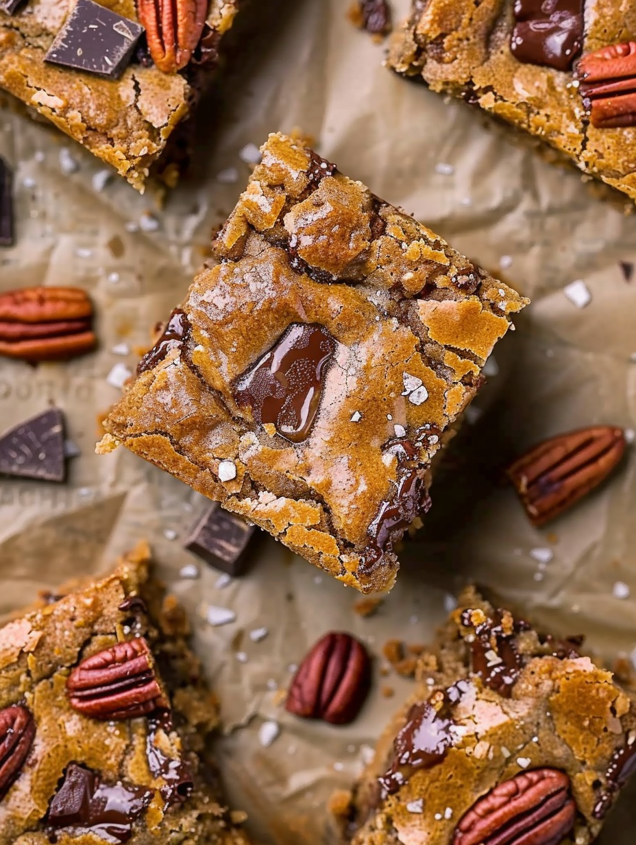 Brown Butter Bourbon Pecan Chocolate Chunk Blondies