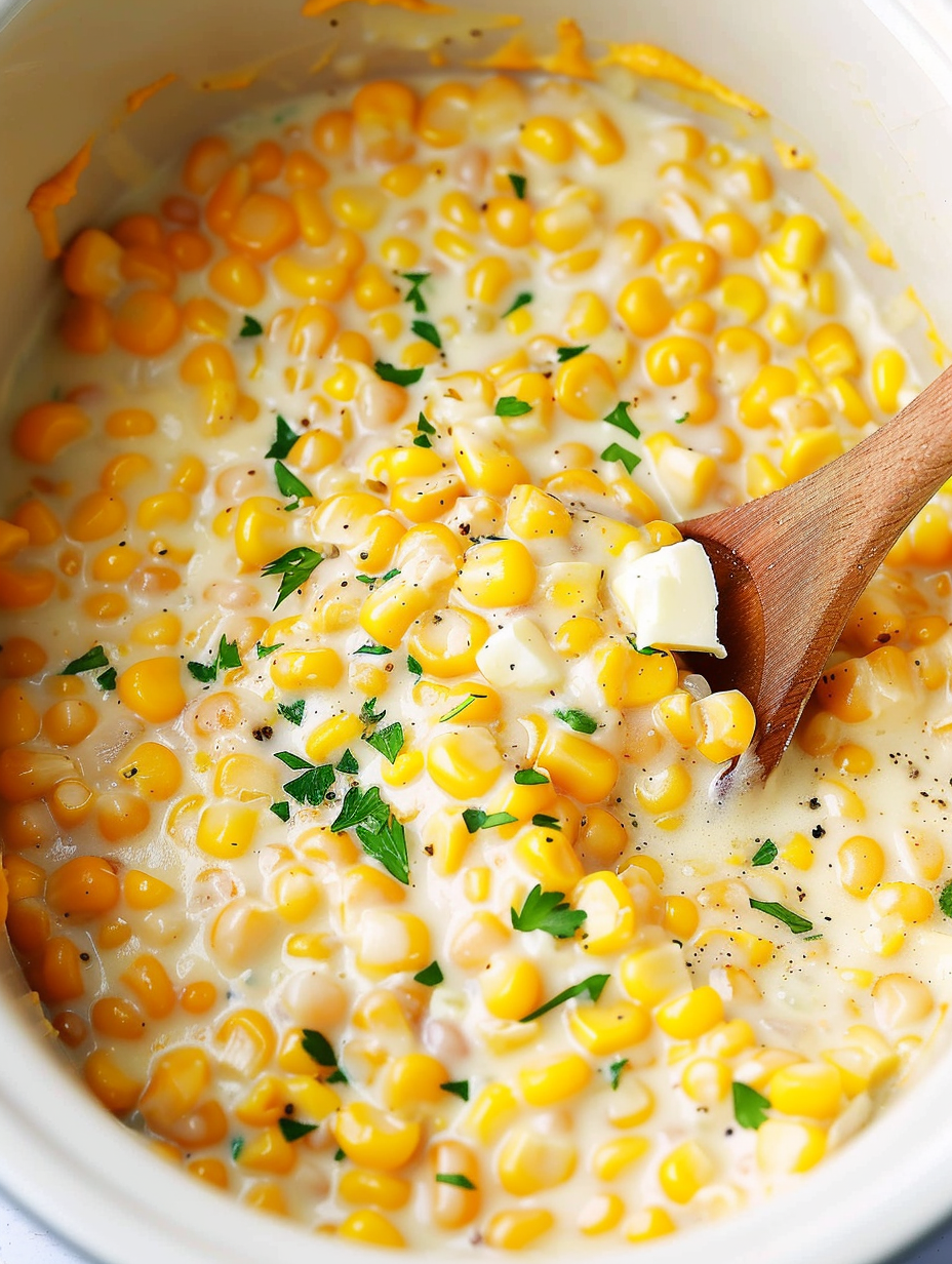 Slow cooker full of creamy corn