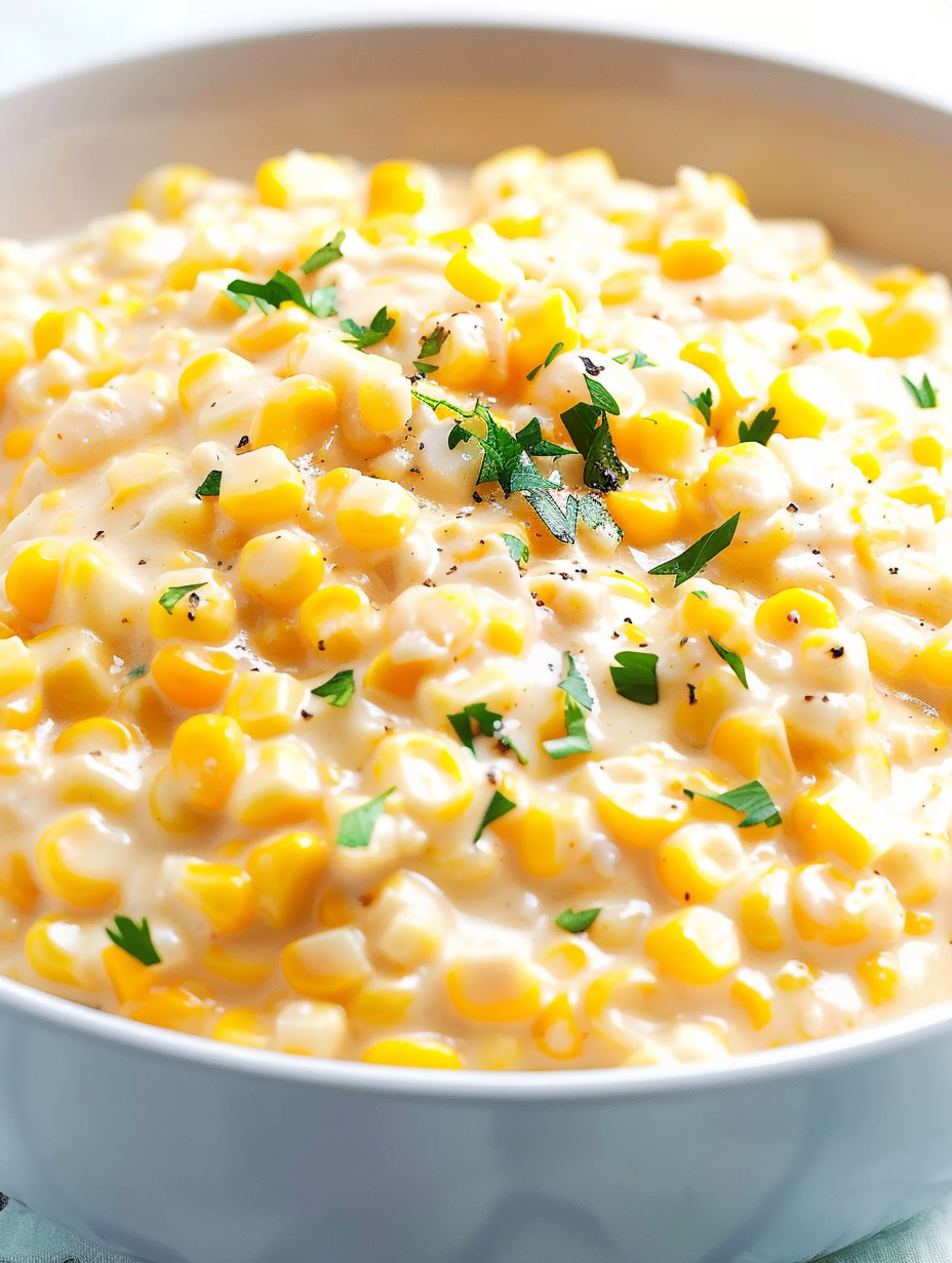 Serving spoon scooping creamed corn