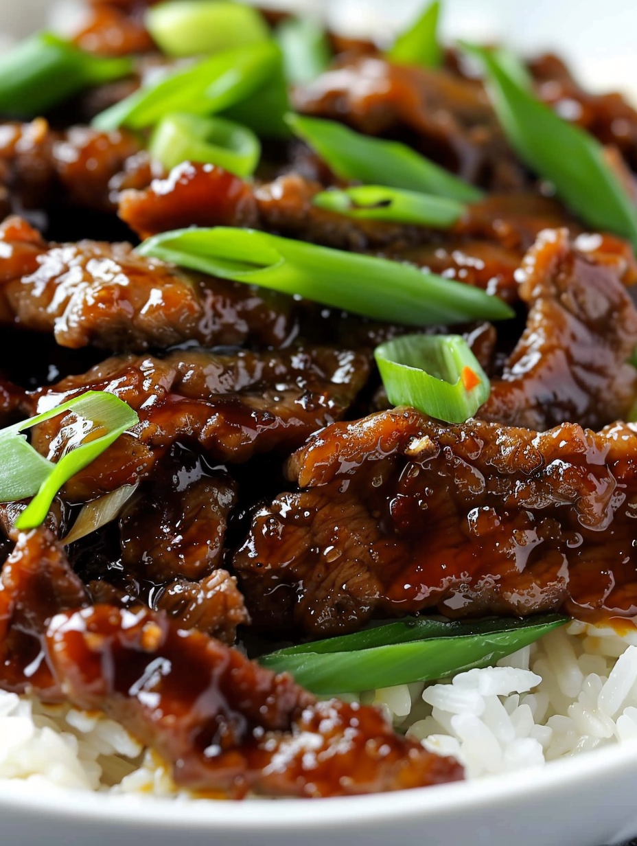 Bowl of Mongolian Beef over rice