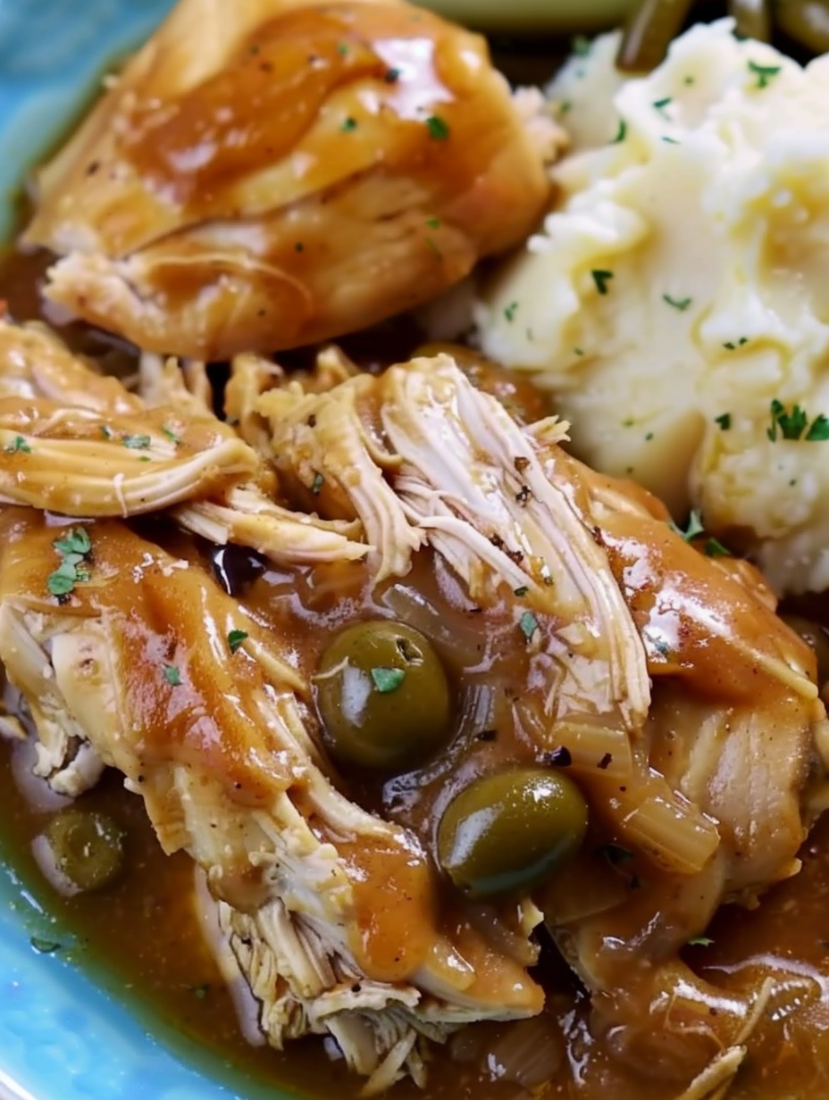 Mississippi chicken in crockpot with butter and pepperoncini