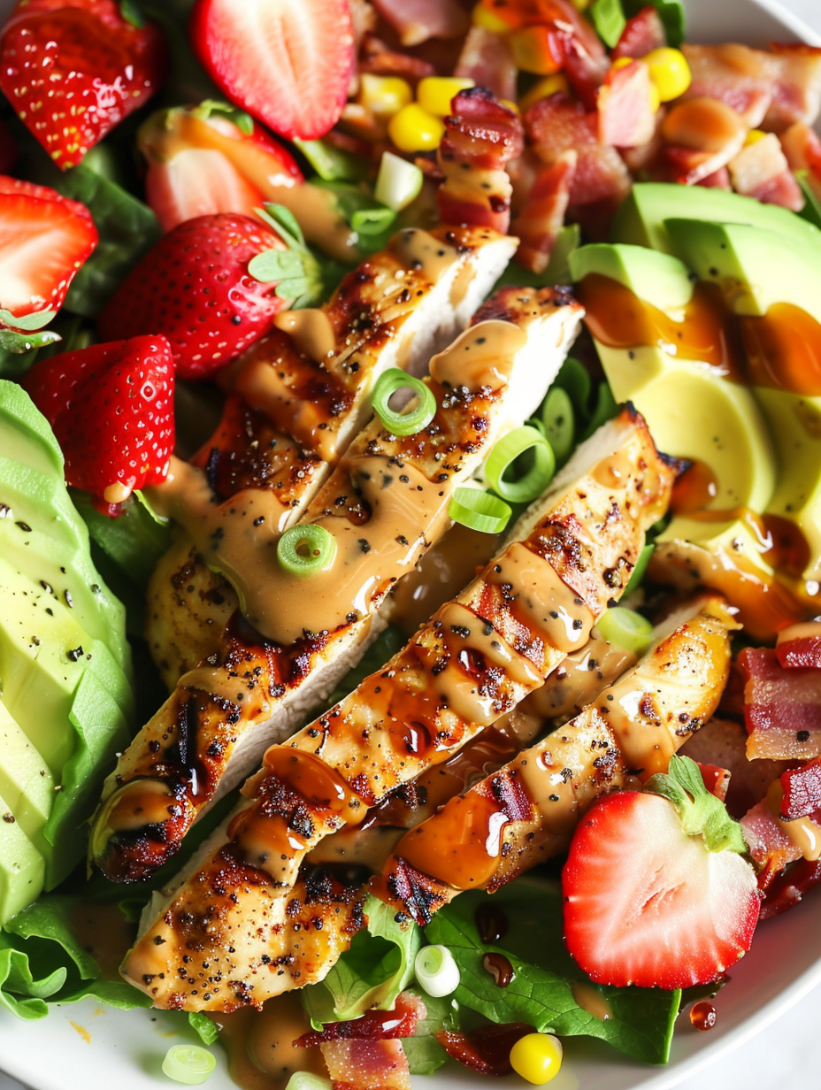 Assembled salad with avocado, corn and bacon bits