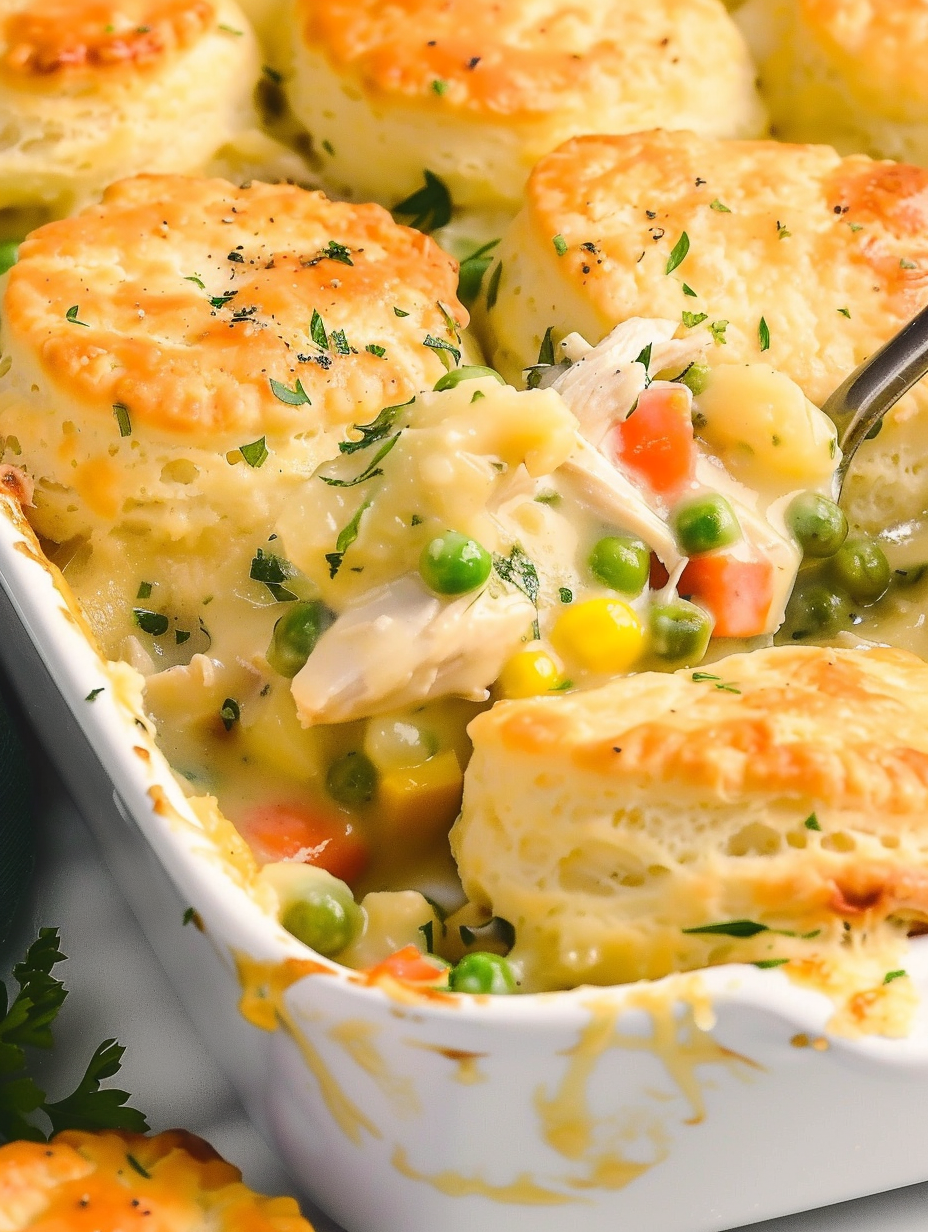 Chicken Pot Pie Casserole with Biscuit Topping