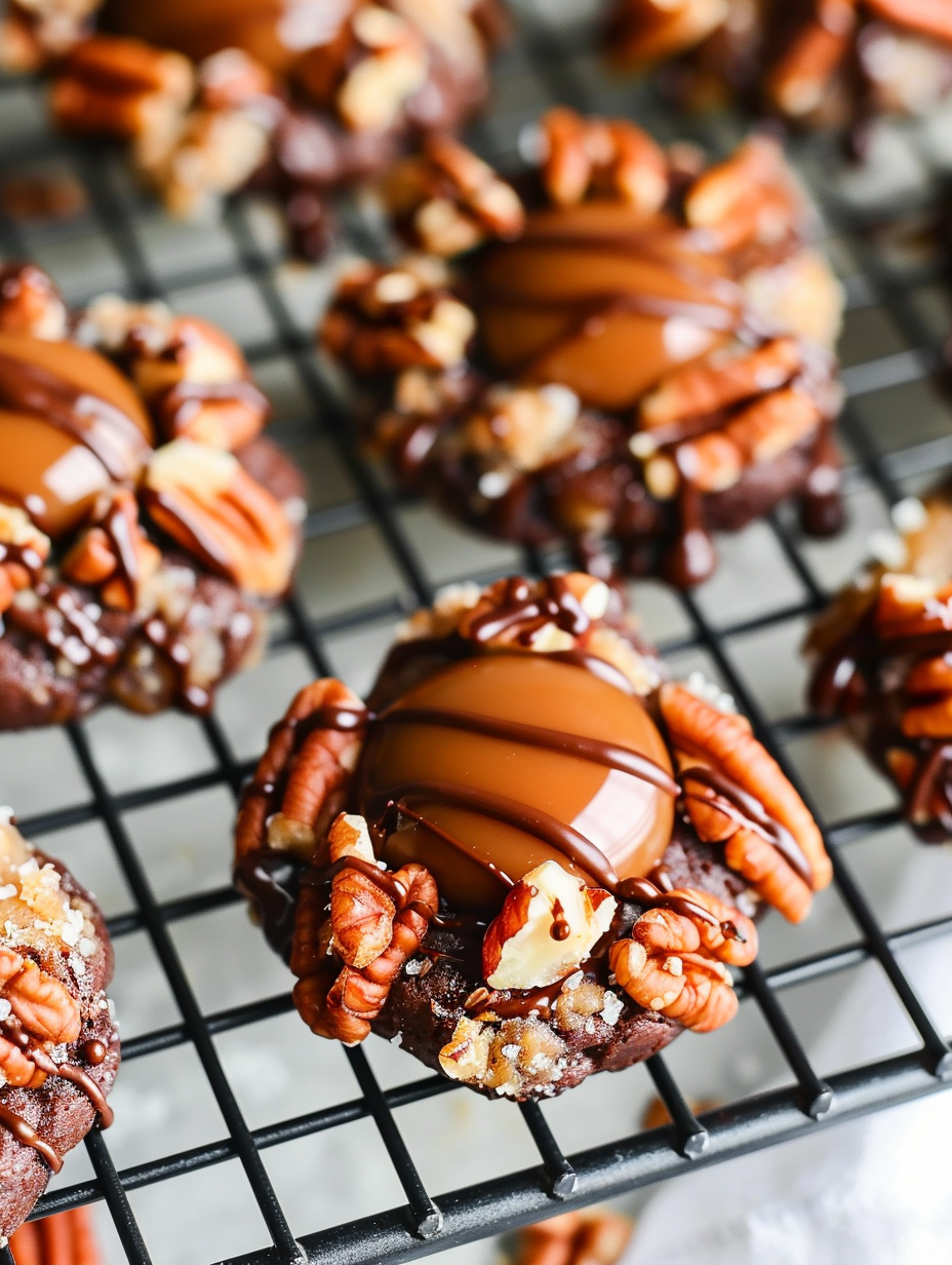 Turtle Thumbprint Cookies on parchment