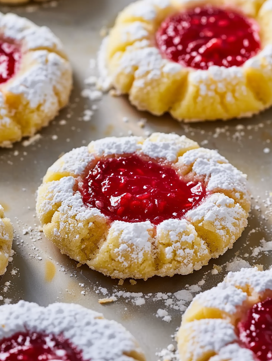 Raspberry curd lemon cookies on cooling rack