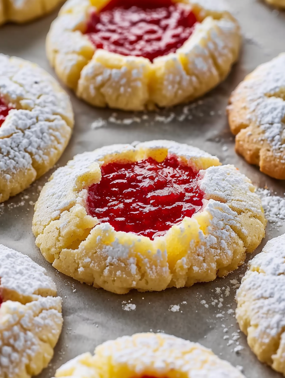 Close-up of cookie with raspberry curd centre
