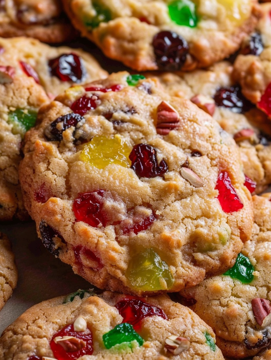 Tray of freshly baked fruitcake cookies