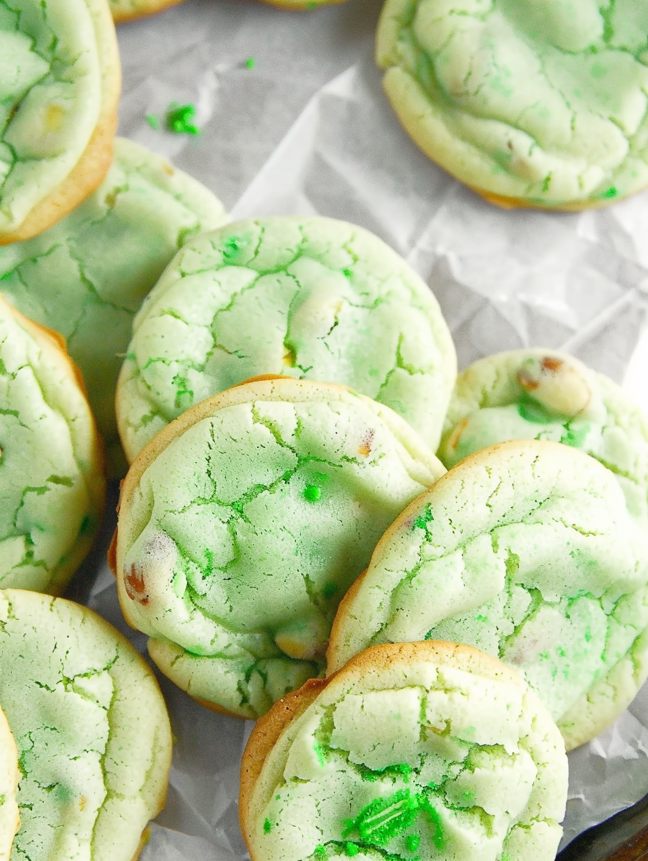 Pistachio pudding cookies on cooling rack