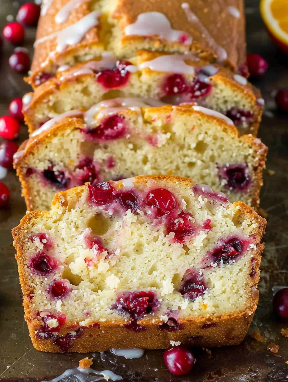 Freshly baked cranberry orange loaf on a wire rack