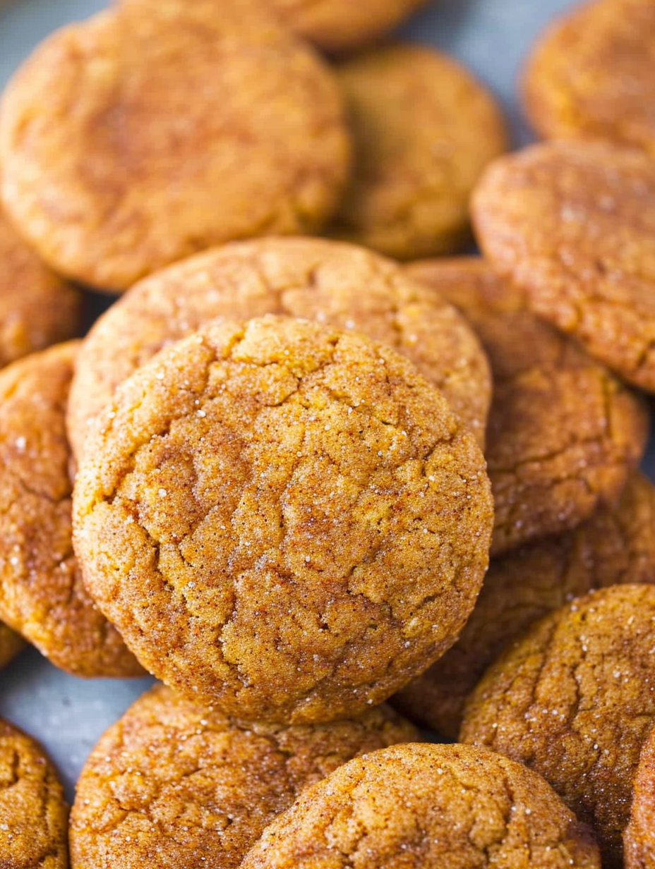 Baked pumpkin snickerdoodle cookies cooling on a rack