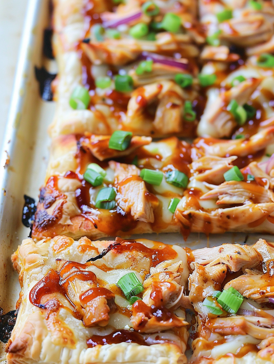 Puff Pastry BBQ Chicken Pizza on parchment