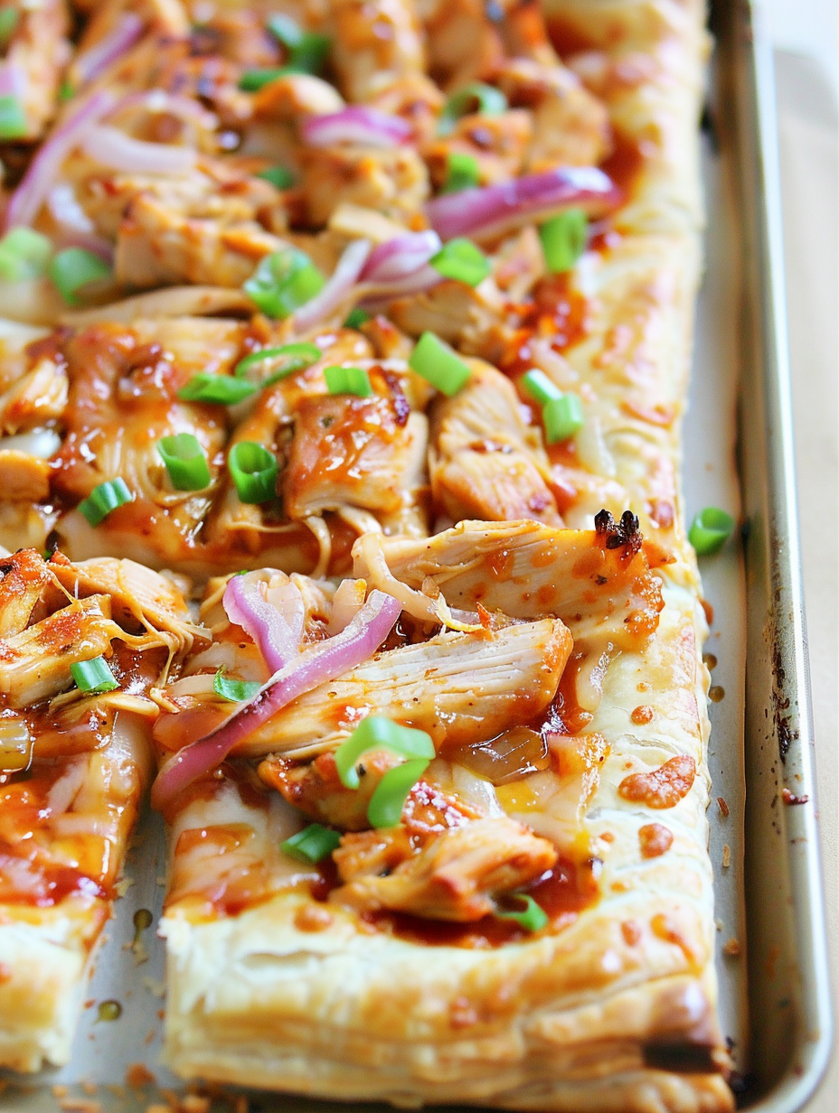 Close up of pizza slice with barbecue drizzle
