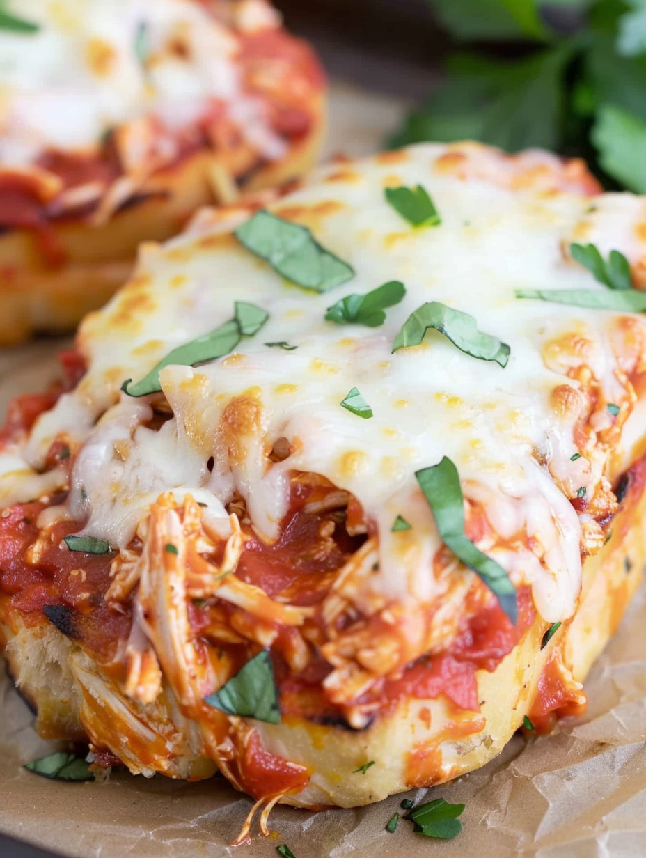 Shredded chicken parmesan on Texas Toast