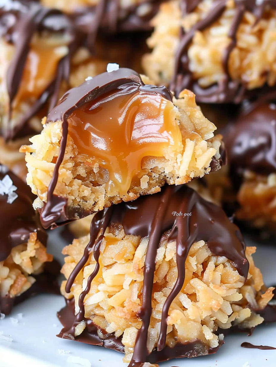 Salted caramel coconut macaroons on parchment