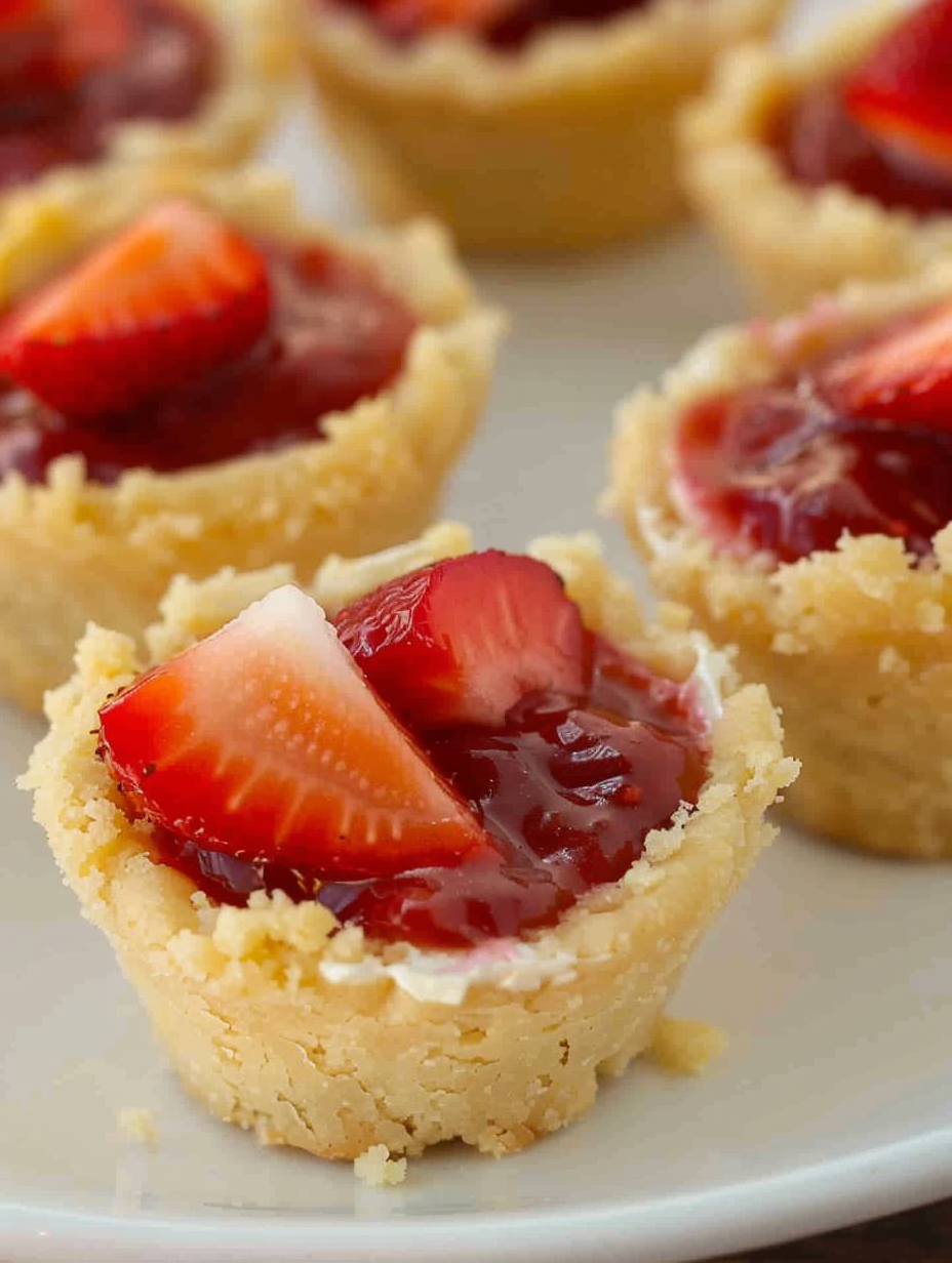 Mini strawberry cream cheese bites on a tray