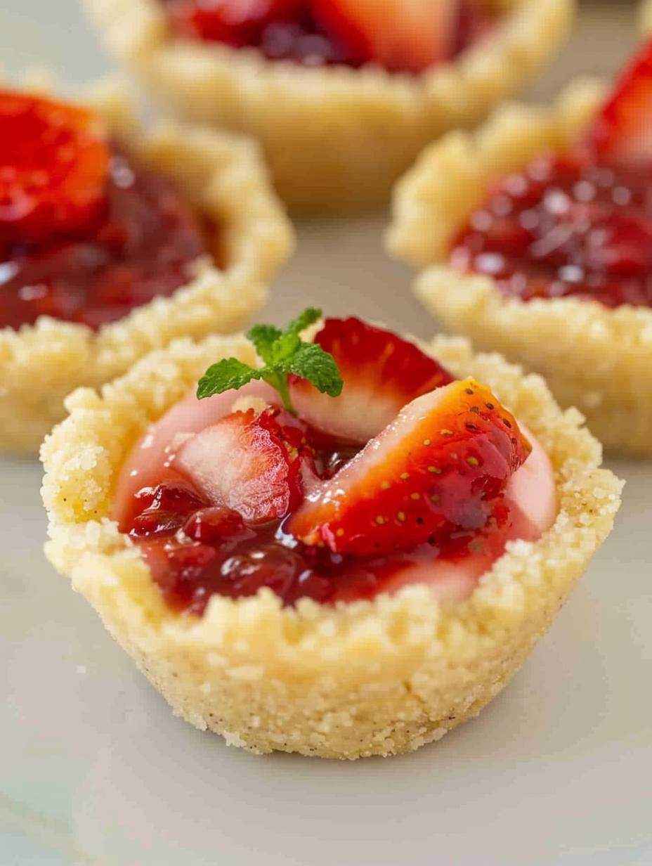 Close-up of a strawberry cream cheese bite showing layered filling