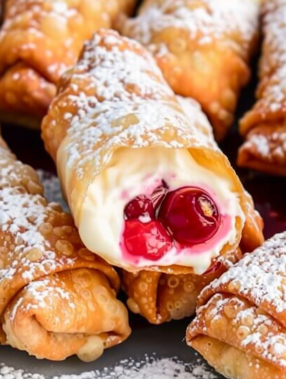 Cherry Cheesecake Egg Rolls on a plate