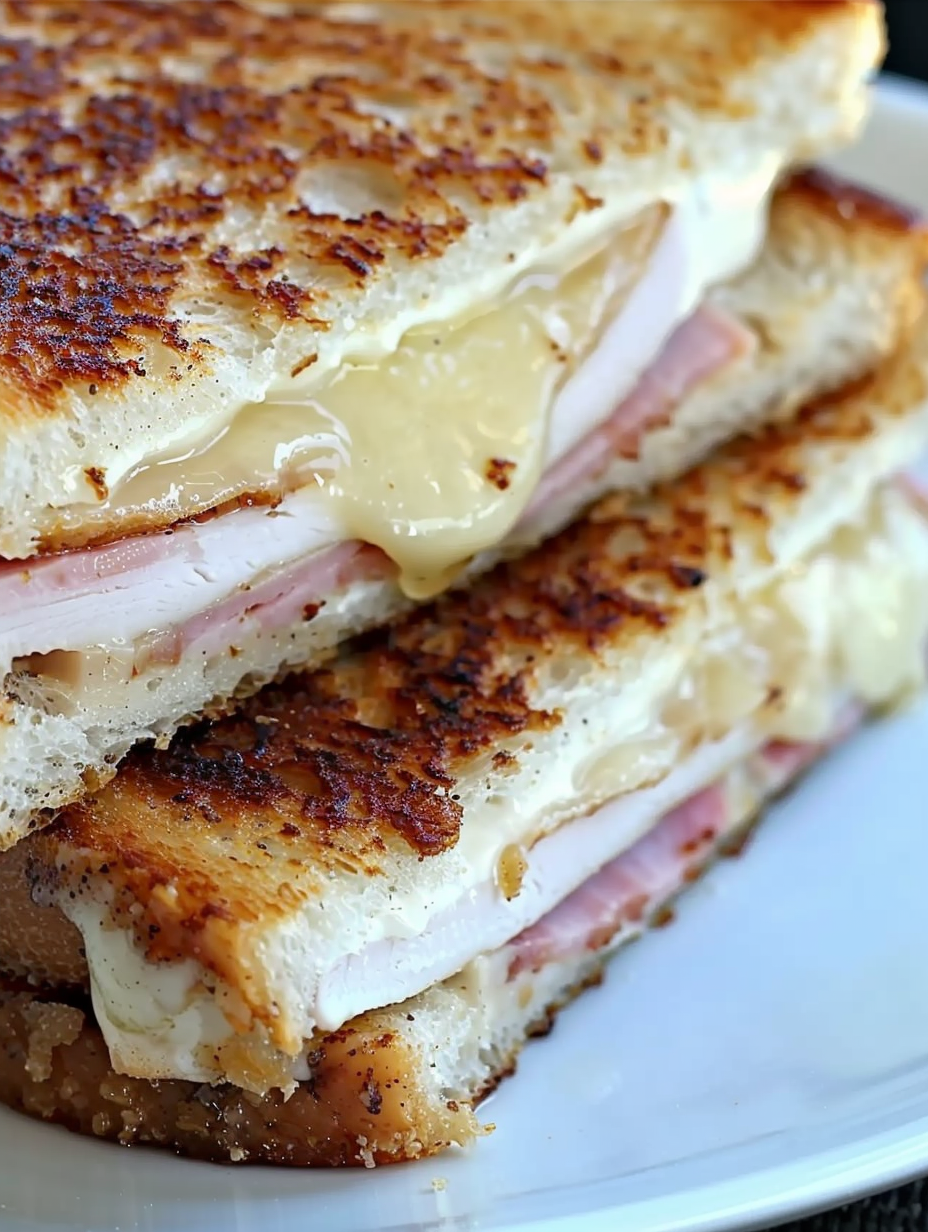 Breaded chicken and grilled sandwich on skillet
