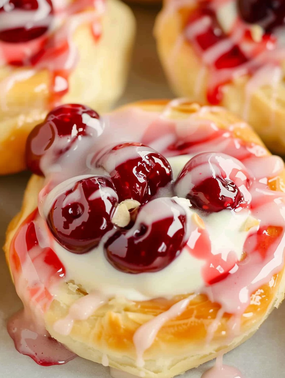 Sticky Cherry Danish with Cream Cheese Filling
