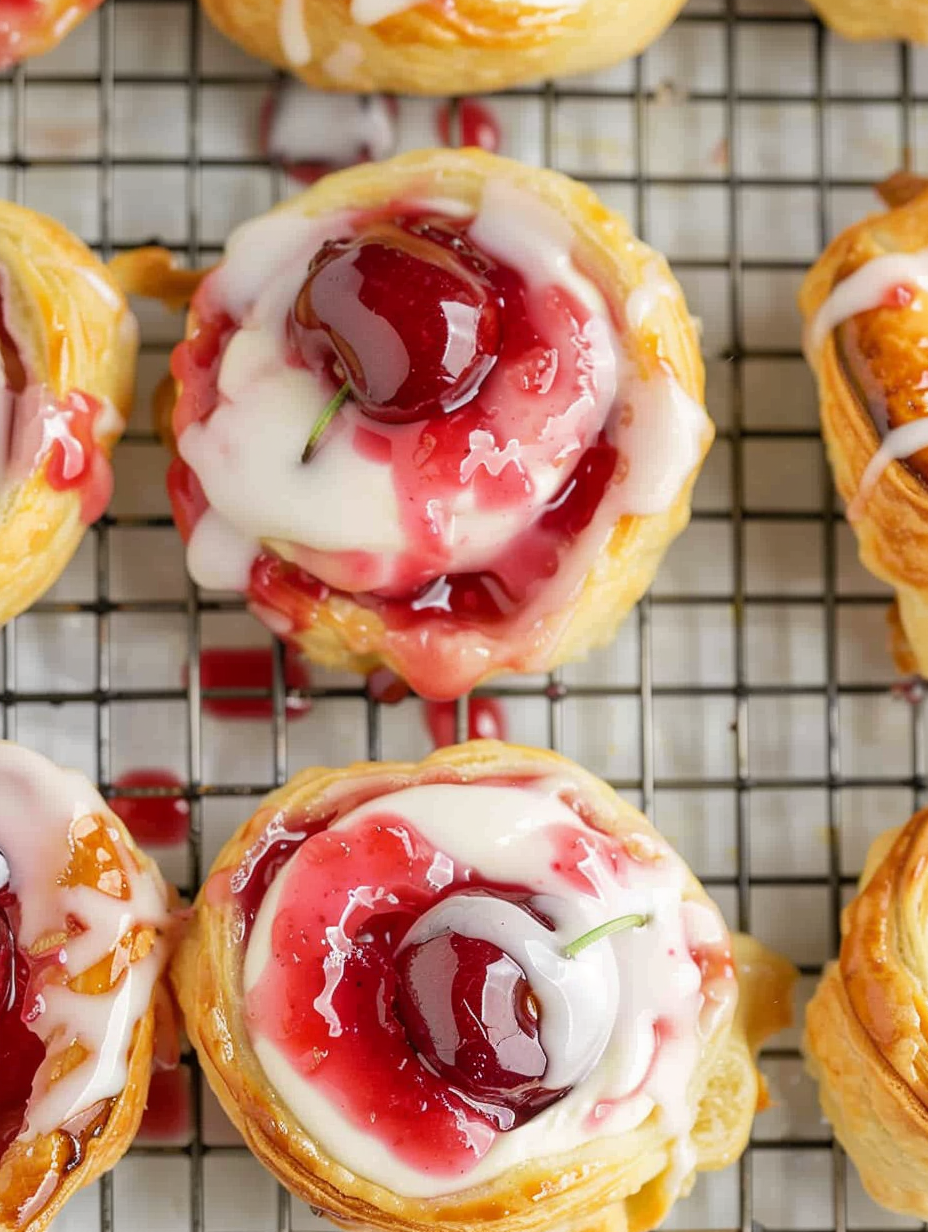 Cherry Danish with cream cheese filling on parchment