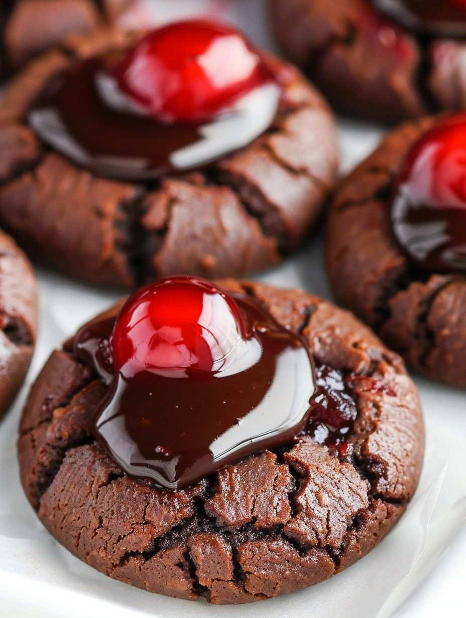 Chocolate Cherry Thumbprint Cookies