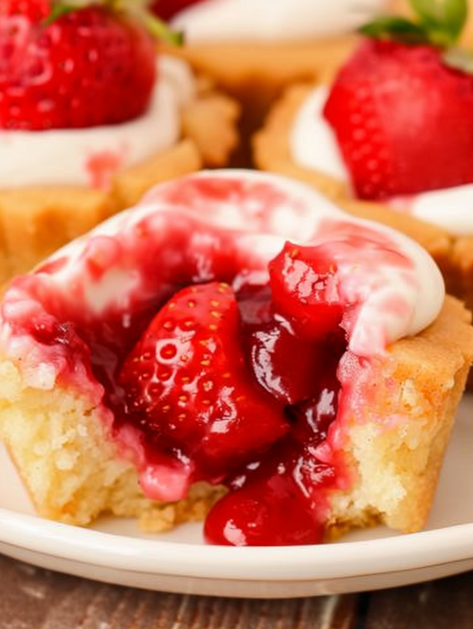 Fresh Strawberry Pie Cookie Cups in muffin tin