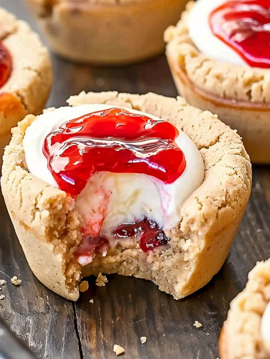 Freshly baked peanut butter cookie cups cooling in a muffin tin