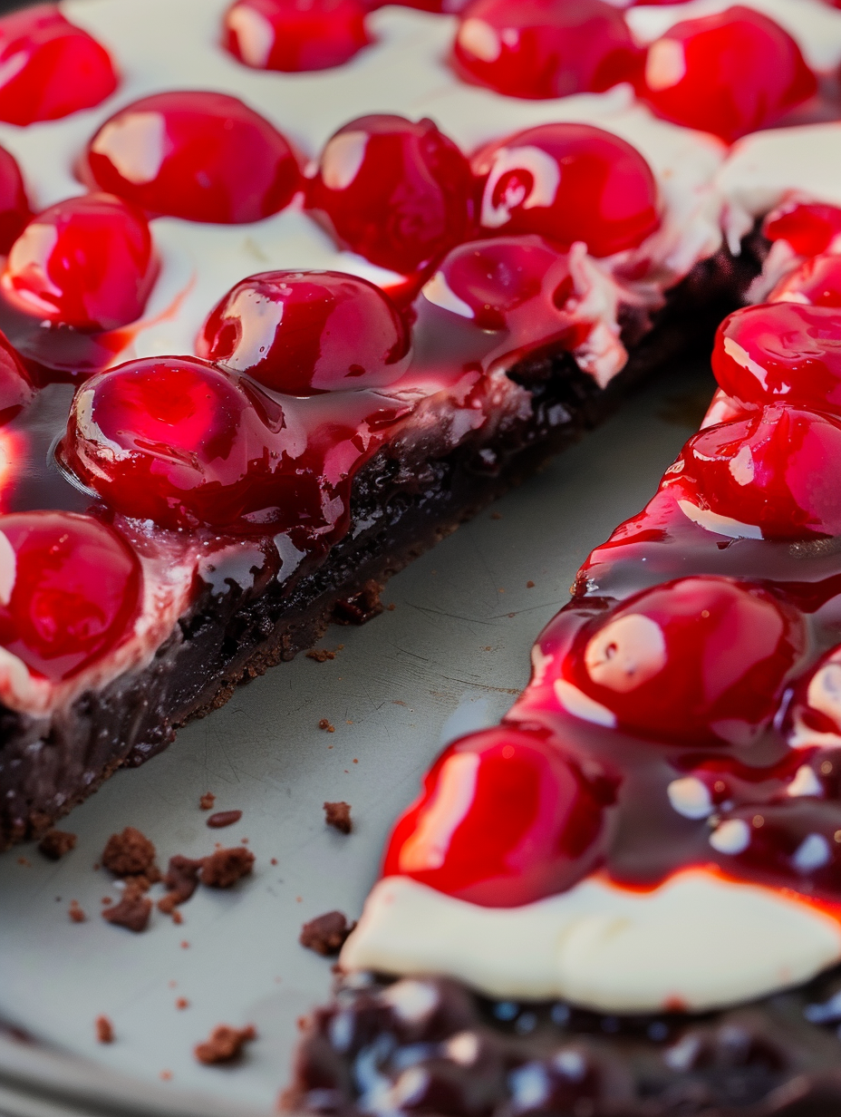 Chocolate Cherry Brownie Dessert Pizza
