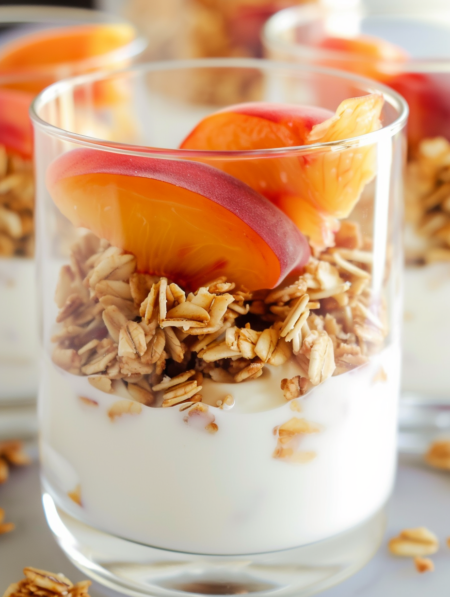 Fresh Peach Granola and Yogurt Parfait