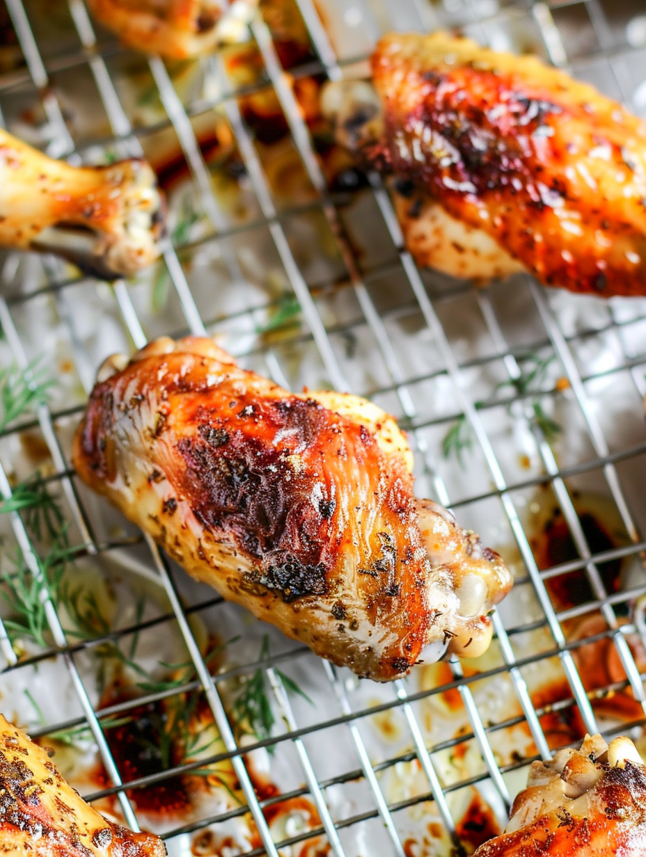 Close up of crispy dill pickle chicken wing with dill garnish