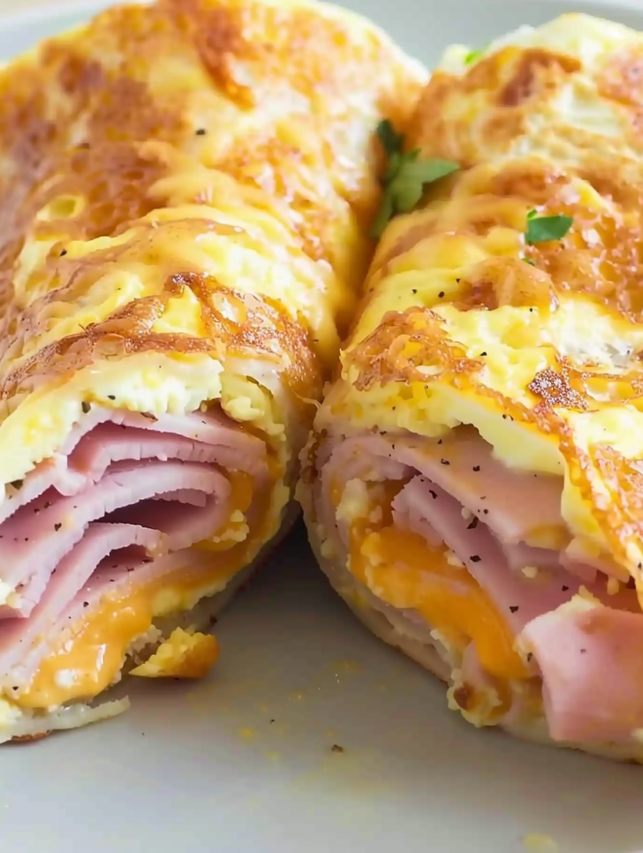 Cooked low carb breakfast roll ups on a plate