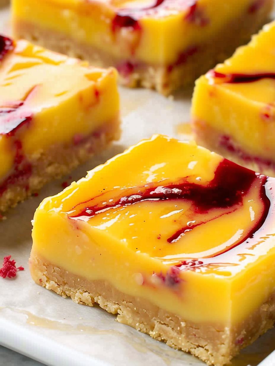 Mango Bars with Raspberry Swirl