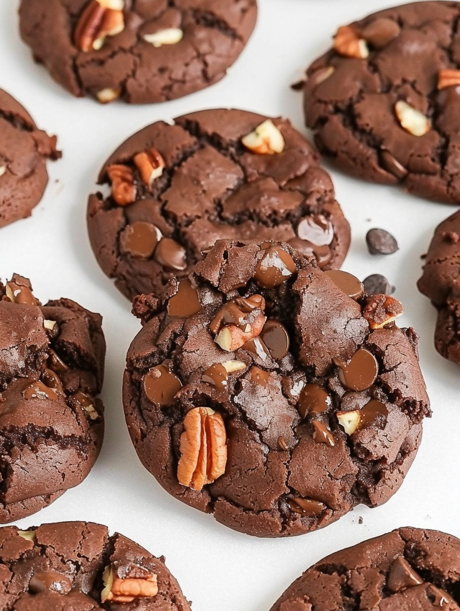 A tray of freshly baked chocolate cake mix cookies