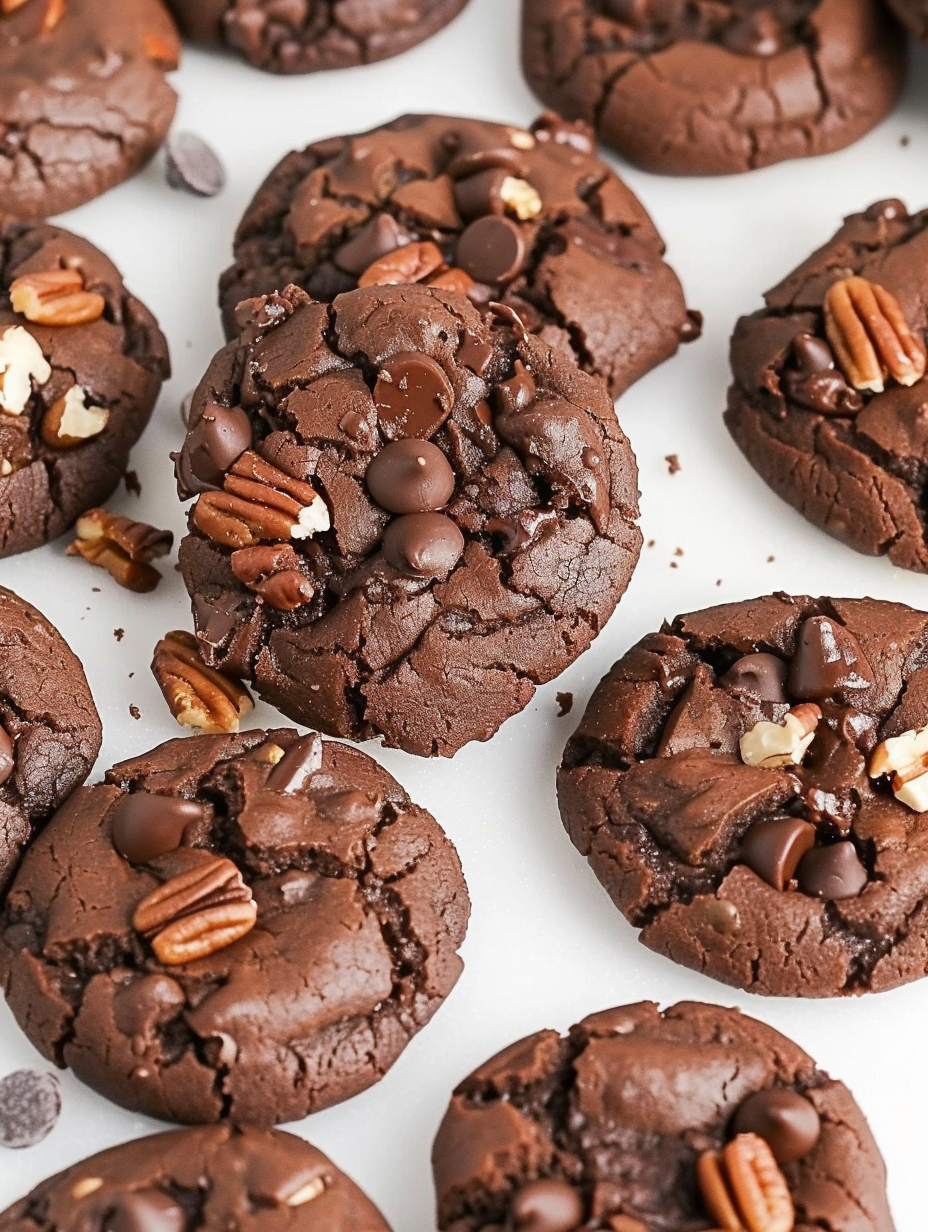 Close-up of a cookie with melted chocolate chips and pecans