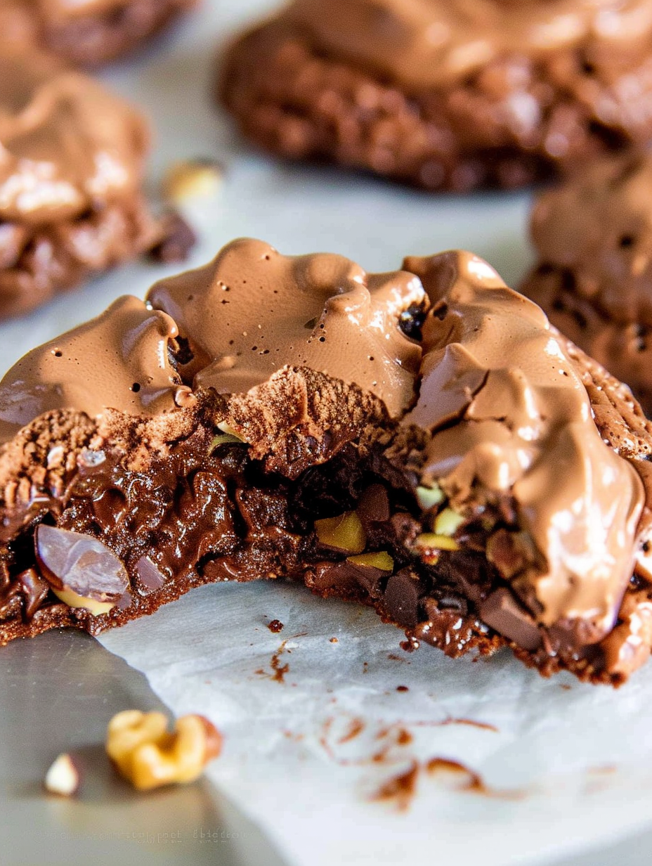 Chocolate meringue cookies on a cooling rack